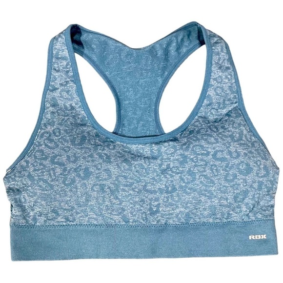 RBX Active Green Leopard Cheetah Racerback Sports Bra Removable Pads Large - Picture 1 of 15